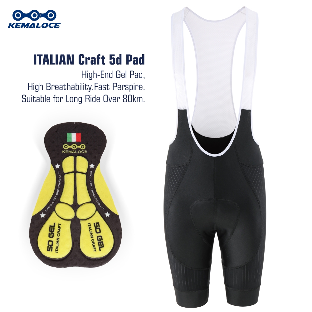 Padded Cycling Shorts 5D Gel - KEMALOCE Męskie Spodenki Kolarskie z Szelkami